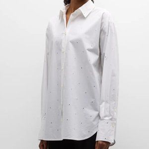 $345  CINQ À SEPT  Kandice Heat-set Rhinestone Ditsy Top In White